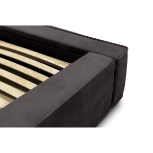 Lit coffre DENALI – Gris anthracite – 160x200 cm – Tissu velours doux – Sommier métal – Rangement haut de gamme