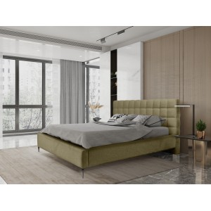 Lit MILLIO – Olive – 180x200 cm – Tissu chenille bouclé – Sommier inclus – Confort hôtel 5 étoiles