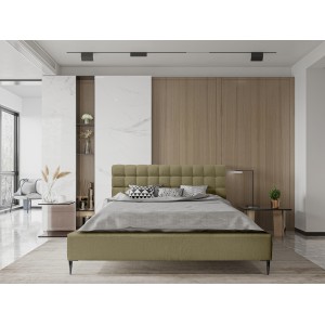 Lit MILLIO – Olive – 180x200 cm – Tissu chenille bouclé – Sommier inclus – Confort hôtel 5 étoiles
