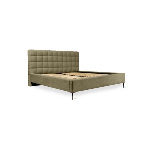 Lit MILLIO – Olive – 180x200 cm – Tissu chenille bouclé – Sommier inclus – Confort hôtel 5 étoiles