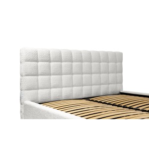 Lit MILLIO – Ivoire – 140x200 cm – Tissu chenille bouclé – Sommier inclus – Confort hôtel 5 étoiles