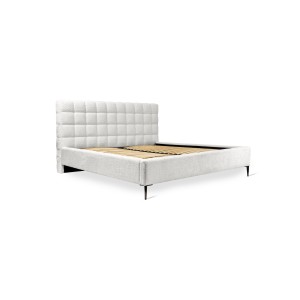 Lit MILLIO – Ivoire – 140x200 cm – Tissu chenille bouclé – Sommier inclus – Confort hôtel 5 étoiles