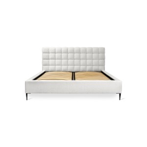 Lit MILLIO – Ivoire – 140x200 cm – Tissu chenille bouclé – Sommier inclus – Confort hôtel 5 étoiles