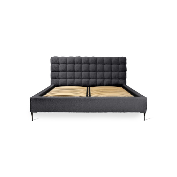 Lit MILLIO – Noir – 180x200 cm – Tissu chenille bouclé – Sommier inclus – Confort hôtel 5 étoiles