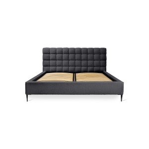 Lit MILLIO – Noir – 180x200 cm – Tissu chenille bouclé – Sommier inclus – Confort hôtel 5 étoiles