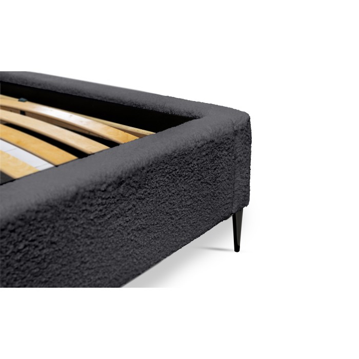 Lit MILLIO – Noir – 180x200 cm – Tissu chenille bouclé – Sommier inclus – Confort hôtel 5 étoiles