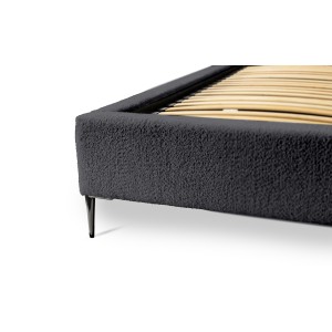 Lit MILLIO – Noir – 180x200 cm – Tissu chenille bouclé – Sommier inclus – Confort hôtel 5 étoiles