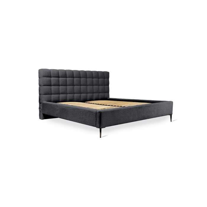 Lit MILLIO – Noir – 180x200 cm – Tissu chenille bouclé – Sommier inclus – Confort hôtel 5 étoiles