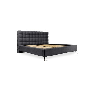 Lit MILLIO – Noir – 180x200 cm – Tissu chenille bouclé – Sommier inclus – Confort hôtel 5 étoiles