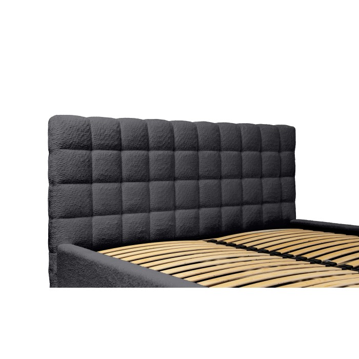 Lit MILLIO – Noir – 160x200 cm – Tissu chenille bouclé – Sommier inclus – Confort hôtel 5 étoiles