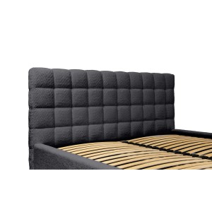 Lit MILLIO – Noir – 160x200 cm – Tissu chenille bouclé – Sommier inclus – Confort hôtel 5 étoiles