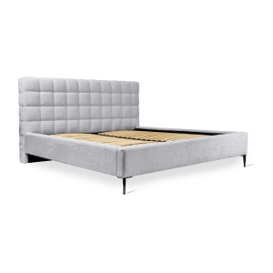 Lit MILLIO – Blanc – 160x200 cm – Tissu chenille bouclé – Sommier inclus – Confort hôtel 5 étoiles