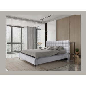 Lit MILLIO – Blanc – 160x200 cm – Tissu chenille bouclé – Sommier inclus – Confort hôtel 5 étoiles