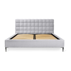 Lit MILLIO – Blanc – 160x200 cm – Tissu chenille bouclé – Sommier inclus – Confort hôtel 5 étoiles