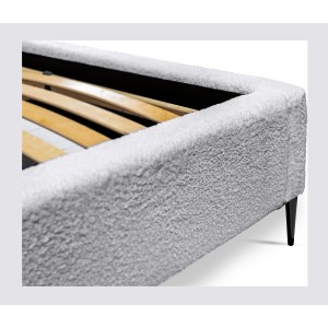 Lit MILLIO – Blanc – 160x200 cm – Tissu chenille bouclé – Sommier inclus – Confort hôtel 5 étoiles