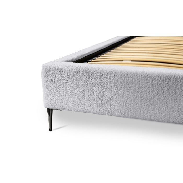 Lit MILLIO – Blanc – 160x200 cm – Tissu chenille bouclé – Sommier inclus – Confort hôtel 5 étoiles