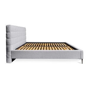 Lit MILLIO – Blanc – 160x200 cm – Tissu chenille bouclé – Sommier inclus – Confort hôtel 5 étoiles