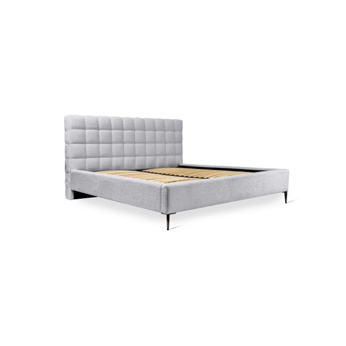 Lit MILLIO – Blanc – 140x200 cm – Tissu chenille bouclé – Sommier inclus – Confort hôtel 5 étoiles