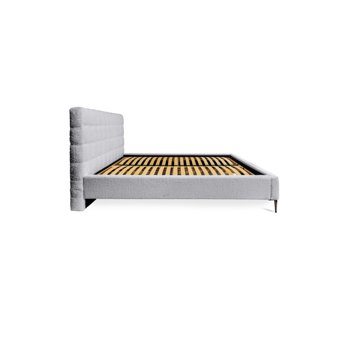 Lit MILLIO – Blanc – 140x200 cm – Tissu chenille bouclé – Sommier inclus – Confort hôtel 5 étoiles