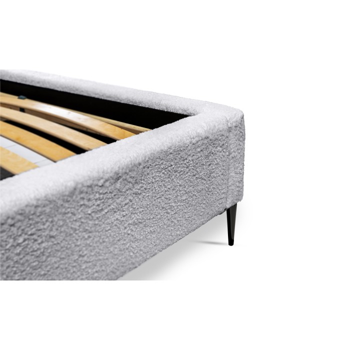 Lit MILLIO – Blanc – 140x200 cm – Tissu chenille bouclé – Sommier inclus – Confort hôtel 5 étoiles