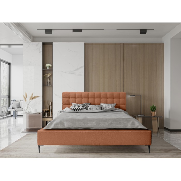 Lit MILLIO – Terracotta – 180x200 cm – Tissu chenille bouclé – Sommier inclus – Confort hôtel 5 étoiles