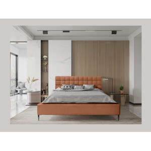 Lit MILLIO – Terracotta – 180x200 cm – Tissu chenille bouclé – Sommier inclus – Confort hôtel 5 étoiles