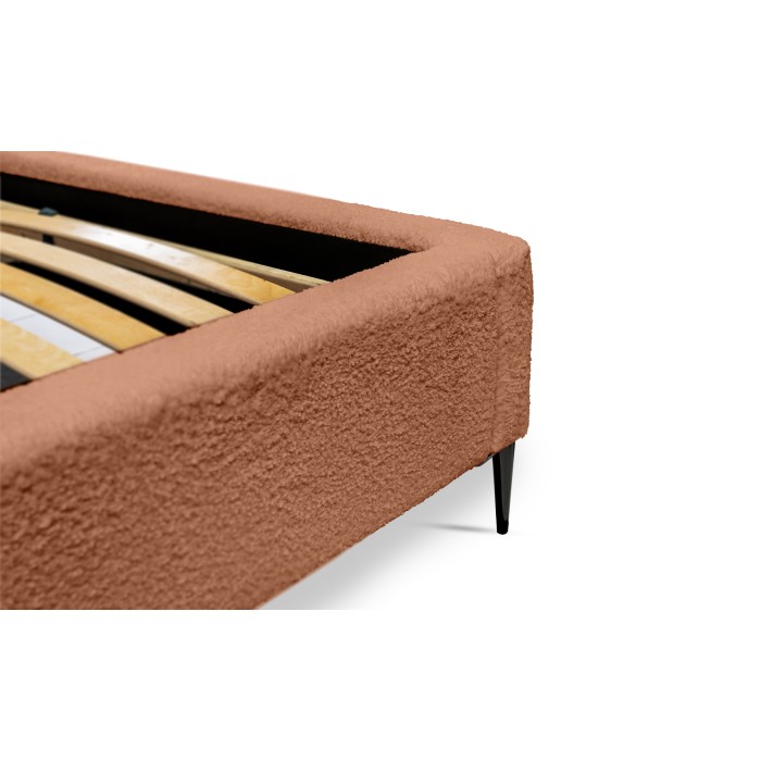 Lit MILLIO – Terracotta – 180x200 cm – Tissu chenille bouclé – Sommier inclus – Confort hôtel 5 étoiles