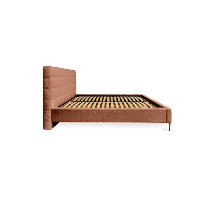 Lit MILLIO – Terracotta – 180x200 cm – Tissu chenille bouclé – Sommier inclus – Confort hôtel 5 étoiles
