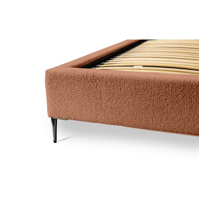 Lit MILLIO – Terracotta – 160x200 cm – Tissu chenille bouclé – Sommier inclus – Confort hôtel 5 étoiles