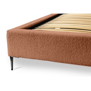 Lit MILLIO – Terracotta – 160x200 cm – Tissu chenille bouclé – Sommier inclus – Confort hôtel 5 étoiles