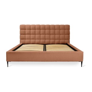 Lit MILLIO – Terracotta – 160x200 cm – Tissu chenille bouclé – Sommier inclus – Confort hôtel 5 étoiles