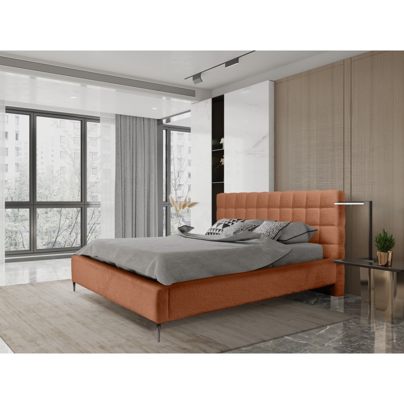 Lit MILLIO – Terracotta – 160x200 cm – Tissu chenille bouclé – Sommier inclus – Confort hôtel 5 étoiles