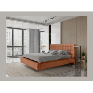Lit MILLIO – Terracotta – 160x200 cm – Tissu chenille bouclé – Sommier inclus – Confort hôtel 5 étoiles