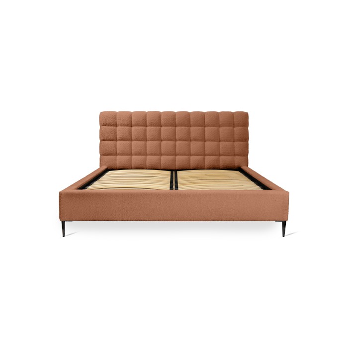 Lit MILLIO – Terracotta – 140x200 cm – Tissu chenille bouclé – Sommier inclus – Confort hôtel 5 étoiles