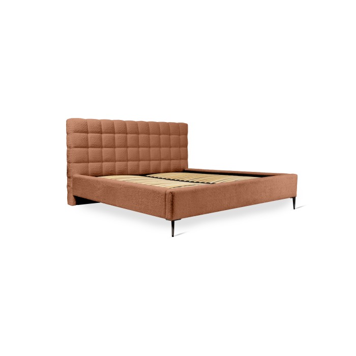 Lit MILLIO – Terracotta – 140x200 cm – Tissu chenille bouclé – Sommier inclus – Confort hôtel 5 étoiles