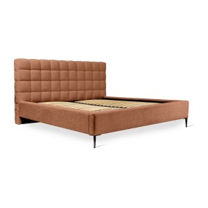 Lit MILLIO – Terracotta – 140x200 cm – Tissu chenille bouclé – Sommier inclus – Confort hôtel 5 étoiles