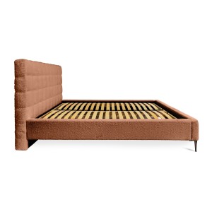 Lit MILLIO – Terracotta – 140x200 cm – Tissu chenille bouclé – Sommier inclus – Confort hôtel 5 étoiles