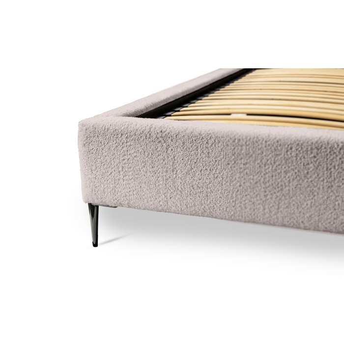 Lit MILLIO – Taupe – 180x200 cm – Tissu chenille bouclé – Sommier inclus – Confort hôtel 5 étoiles
