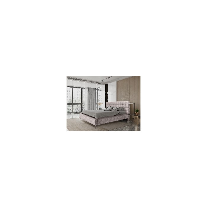 Lit MILLIO – Taupe – 180x200 cm – Tissu chenille bouclé – Sommier inclus – Confort hôtel 5 étoiles