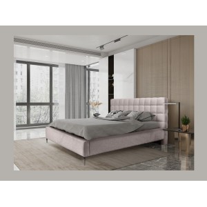 Lit MILLIO – Taupe – 140x200 cm – Tissu chenille bouclé – Sommier inclus – Confort hôtel 5 étoiles