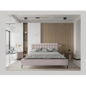 Lit MILLIO – Taupe – 140x200 cm – Tissu chenille bouclé – Sommier inclus – Confort hôtel 5 étoiles