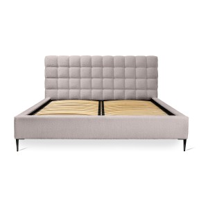 Lit MILLIO – Taupe – 160x200 cm – Tissu chenille bouclé – Sommier inclus – Confort hôtel 5 étoiles