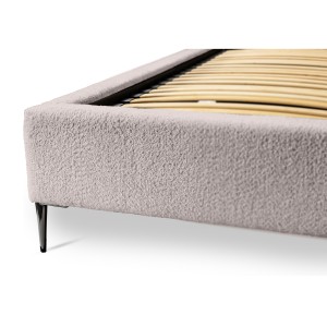 Lit MILLIO – Taupe – 140x200 cm – Tissu chenille bouclé – Sommier inclus – Confort hôtel 5 étoiles