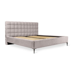 Lit MILLIO – Taupe – 160x200 cm – Tissu chenille bouclé – Sommier inclus – Confort hôtel 5 étoiles