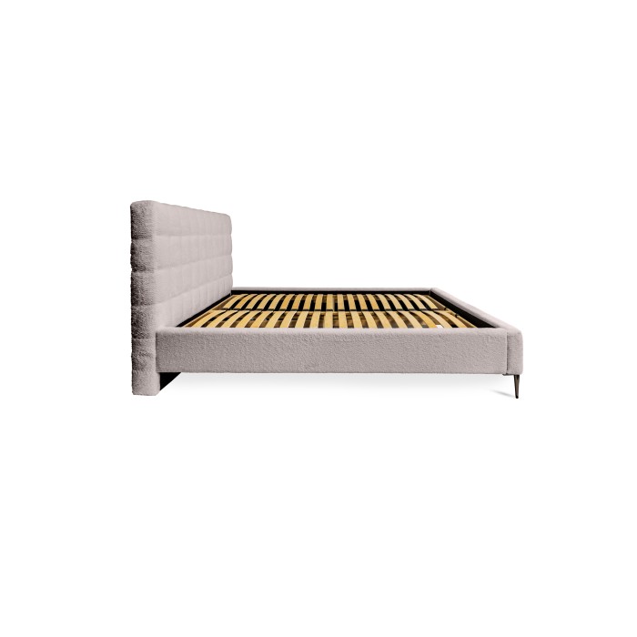 Lit MILLIO – Taupe – 140x200 cm – Tissu chenille bouclé – Sommier inclus – Confort hôtel 5 étoiles