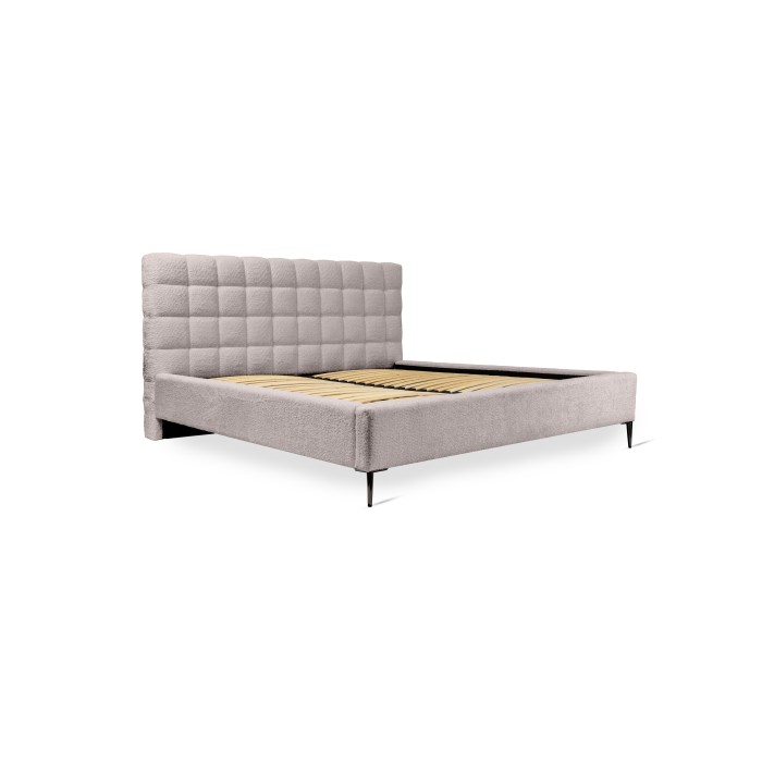 Lit MILLIO – Taupe – 140x200 cm – Tissu chenille bouclé – Sommier inclus – Confort hôtel 5 étoiles