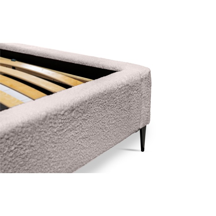 Lit MILLIO – Taupe – 160x200 cm – Tissu chenille bouclé – Sommier inclus – Confort hôtel 5 étoiles