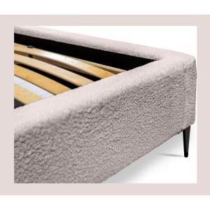 Lit MILLIO – Taupe – 160x200 cm – Tissu chenille bouclé – Sommier inclus – Confort hôtel 5 étoiles