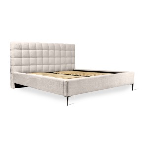 Lit MILLIO – Crème – 140x200 cm – Tissu chenille bouclé – Sommier inclus – Confort hôtel 5 étoiles