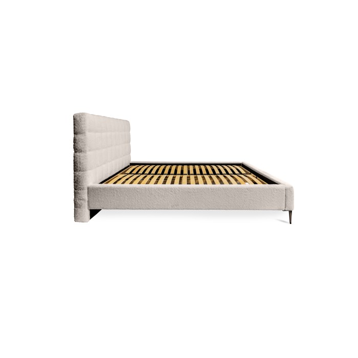 Lit MILLIO – Crème – 140x200 cm – Tissu chenille bouclé – Sommier inclus – Confort hôtel 5 étoiles